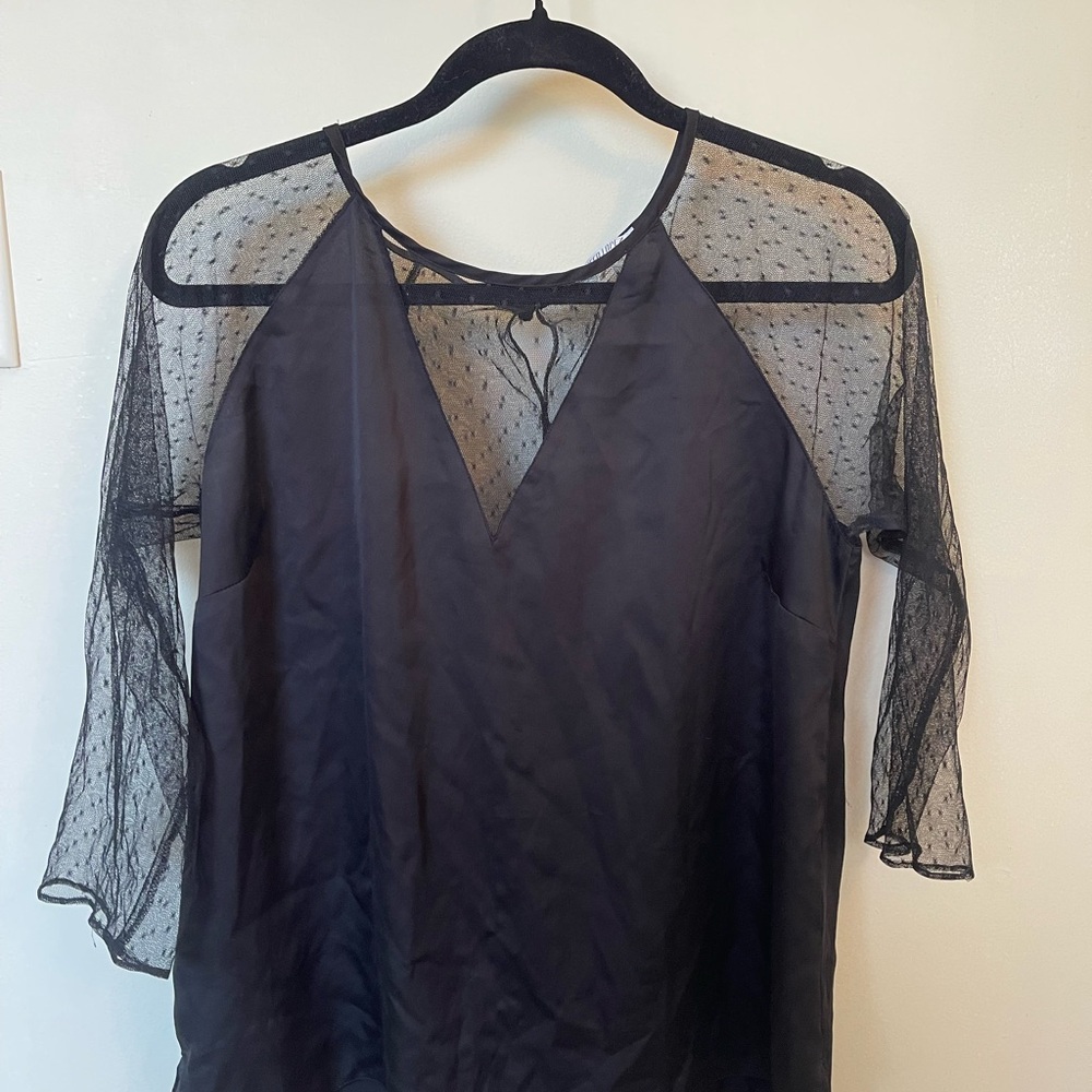 Elegant Black Sheer Sleeve Women's Top